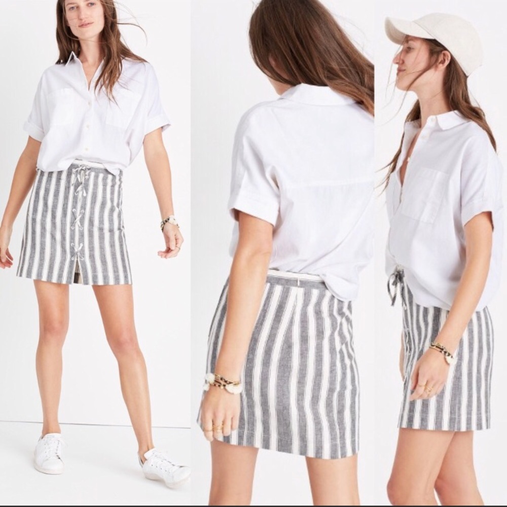 Madewell striped lace up linen skirt